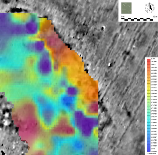 Potassium map on magnetometry data, Bronze Age site